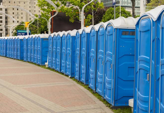 hygienic and sanitized portable restrooms for use at a charity race or marathon in Cedar Valley